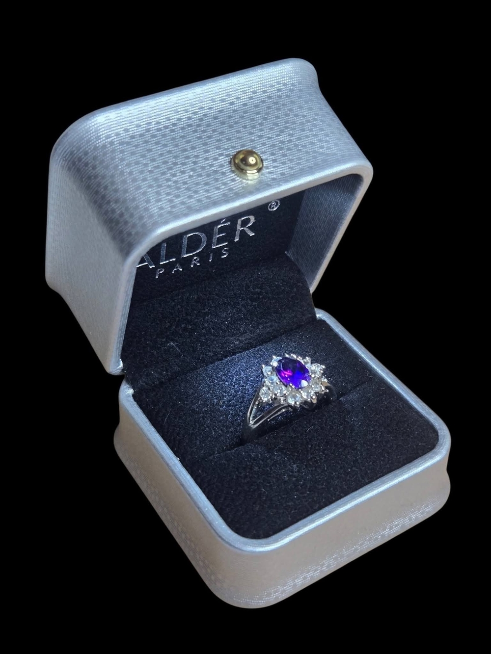 Vintage-Style Purple Faux Amethyst Rhinestone Starburst Halo Cocktail Ring